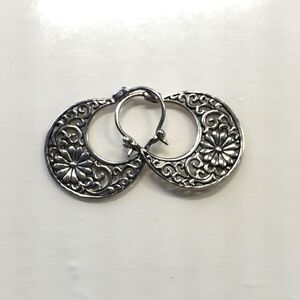 NWOT Sterling Silver Floral Hoop Earrings